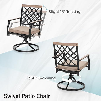 PHI VIALLA Patio Chairs Outdoor Swivel Dining Chairs Outdoor Furniture Chairs Set of 6 with Cushion Suports 300lbs for Lawn Garden Backyard Weather Resistant-Black Frame