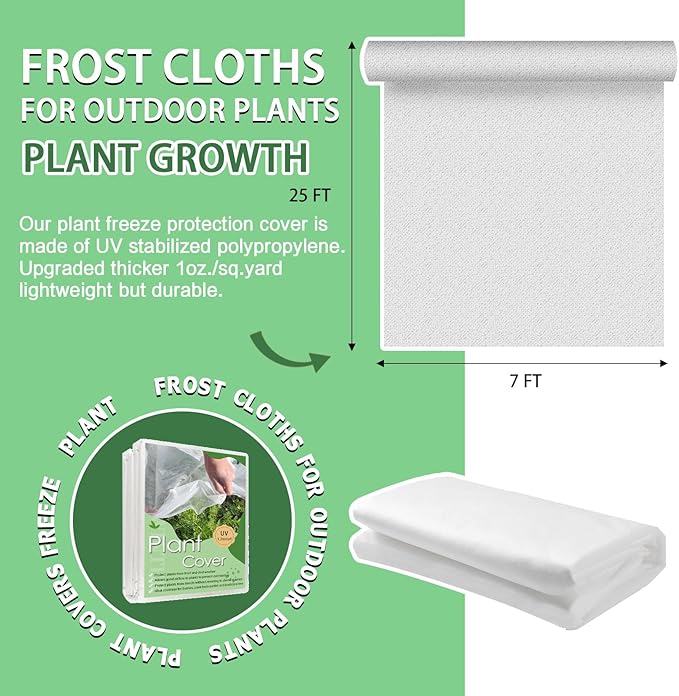 Plant Covers Freeze Protection, 7'x 25' Frost Cloth for Outdoor Plants, Winter Plant Cover for Frost Protection, Plant Blanket Floating Row Covers for Garden and Tree
