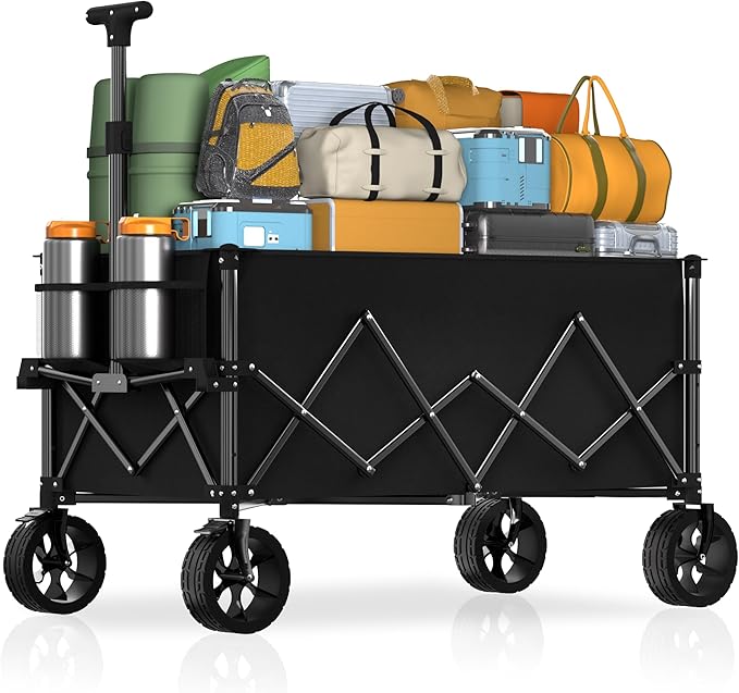 7.8 cu ft Extra Large Wagons Carts Foldable with 360lbs Weight Capacity Heavy Duty Beach Wagon with Big Wheels for Sand All Terrain Collapsible Folding Utility for Camping, Garden, Sports, Shopping