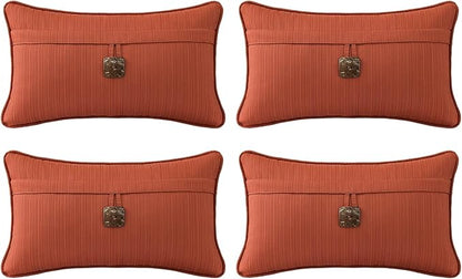Outdoor Decorative Pillows with Coconut Button Pack of 4, 20" x 12" Outdoor Pillow Set for Couch Bed Throw Patio Sofa, Coral Red
