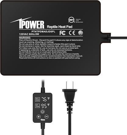 iPower 6 by 8 Inch 8W Reptile Heating Pad with Adjustable Thermostat, Under Tank Warmer Terrarium Heat Mat for Turtles/Snakes/Lizards/Frogs, and Other Reptiles
