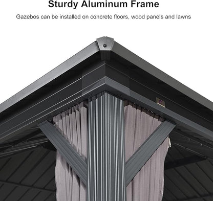 PURPLE LEAF 10' X 12' Gazebo Outdoor Aluminum Gazebo with Heavy Duty Galvanized Steel Double Roof for Patio Backyard Deck, Netting and Curtains Included, Grey