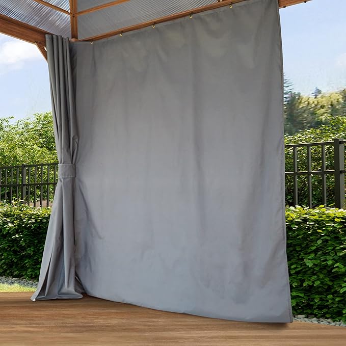 TOOLPORT Hardtop Gazebo 10x13 ft with Polycarbonate Roof - Wood-Like Finish - 4 Side Panels in Gray