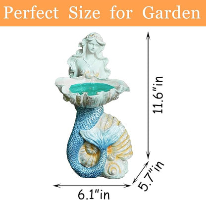 12" Mermaid Garden Lighting Statue Art, Solar Night Light, Yard Sculpture, Outdoor Lawn Solar Decor, Powered Statue, Landscape Path Light Ornament Figurine, Vivid Mermaid Lamp