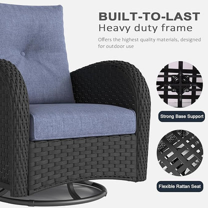 LayinSun 6 Pieces Outdoor Patio Furniture Set, Rattan Wicker Sectional Swivel Rocker Chairs Sets
