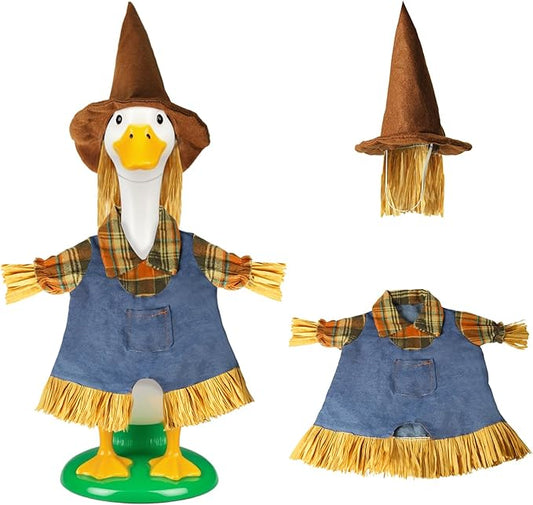 Fall Scarecrow Porch Goose Outfits for 23" Lawn Statue - Cute Hat & Clothes Set for Concrete/Plastic/Cement Goose, Seasonal Autumn Costume for Garden Yard Patio Decor