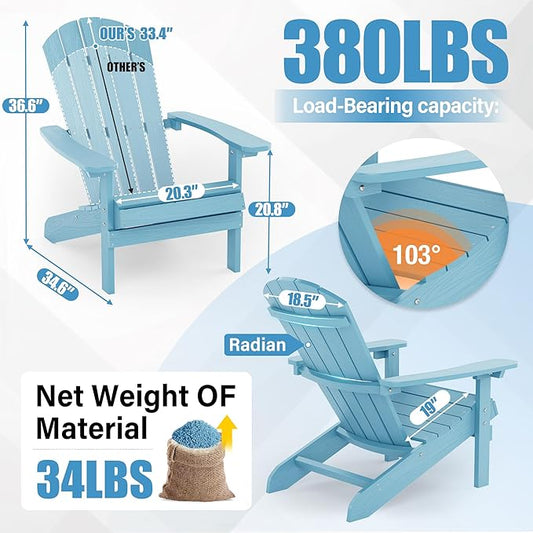YEFU Adirondack Chairs Set of 2 Plastic Weather Resistant, Outdoor Chairs 5 Steps Easy Installation, Like Real Wood, Widely Used in Outdoor, Patio, Fire Pit, Deck, Outside, Campfire Chairs (Blue)