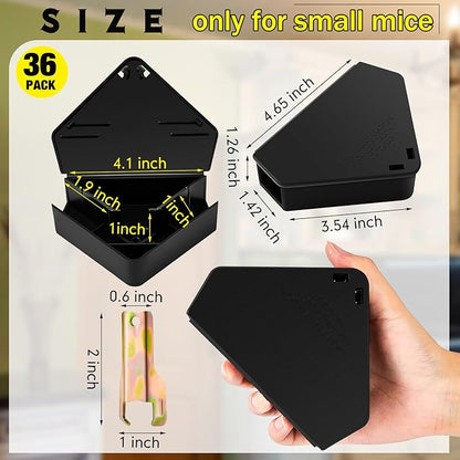 Qualirey 36 Pcs Mice Station with Key Triangle Bait Station Reusable Rodent Trap Bait Box, Keeps Children and Pets Safe Indoor & Outdoor, Bait Not Included, Suitable for Small Mice (Black)