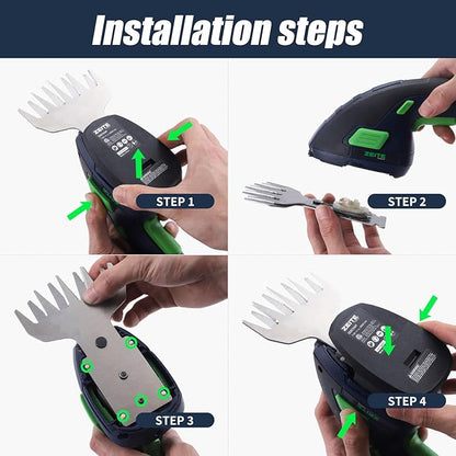 ZEITE 7.2V Grass Shear & Shrubbery Trimmer, 2-in-1 Cordless Grass Cutter and Mini Hedge Trimmer, Rechargeable Li-ion Battery and Charger,Long Handle,Versatile Garden Tool for Grass & Bush Trimming