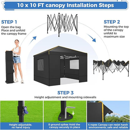 COBIZI Canopy Tent, 10x10 Pop Up Canopy Tent with Sidewalls and Roll-up Ventilated Windows with Mosquito net, Ez Outdoor Commercial Instant Gazebo Tent for Party Waterproof with Carrybag
