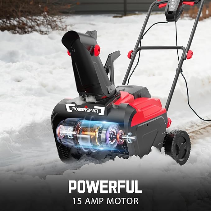 PowerSmart Electric Snow Blower, 21-Inch Corded Snow Thrower, 15-Amp, with LED Light for Yard Driveway Deck