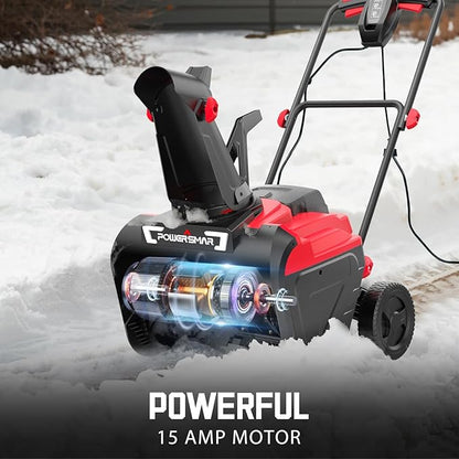 PowerSmart Electric Snow Blower, 21-Inch Corded Snow Thrower, 15-Amp, with LED Light for Yard Driveway Deck