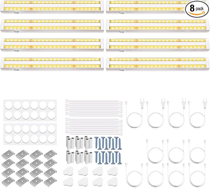 FOXGARDEN Grow Lights for Indoor Plants, 1FT 64W (8×8W) Full Spectrum LED Plant Growing Lamp, Grow Light Strip, Plug and Play, Linkable, Separate Switch, 8-Pack