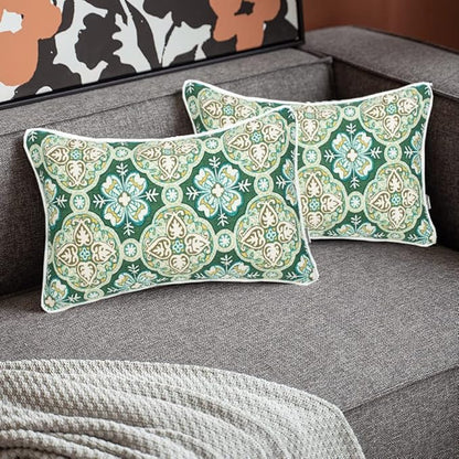 FUNHOME Indoor Outdoor Lumbar Pillow Covers ONLY, No Insert! Water-Repellent Patio Lumbar Cases 12” x 20”, Decorative Throw Pillowcase Shell for Couch Garden Furniture Use -Green Medal