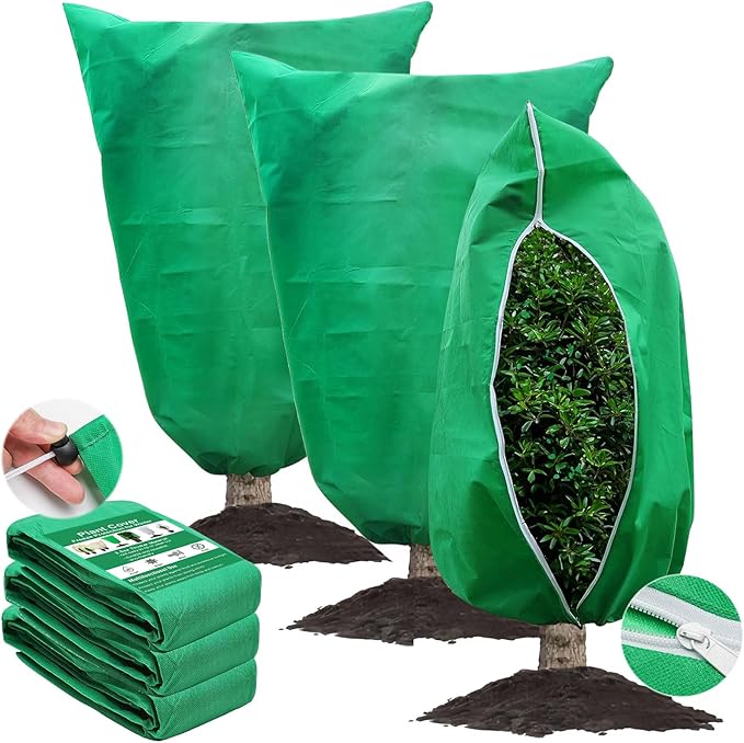 3 Pcs Large Plant Covers Freeze Protection 47.5" X 71.2",Reusable Winter Cold Weather Frost Blankets for Outdoor Plants with Drawstring and Zipper,Outdoor Tree Jackets (M:31.5"*47.5", Green)