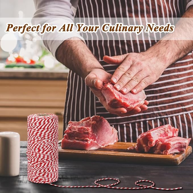 Tenn Well Butchers Twine, 328 Feet 2mm Food Safe Cooking Twine, Red and White Kitchen String for Roasting, Baking, Trussing Turkey, Tying Meat and More