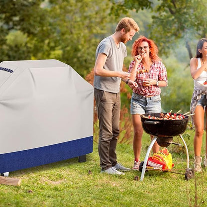 Grill Cover for Outdoor Grill 600D Heavy Duty 59Inch Waterproof,UV & Fade Resistant,BBQ Cover with Adjustable Straps,BBQ Grill Cover for Weber,Blackstone,Charbroil etc,Blue with Print