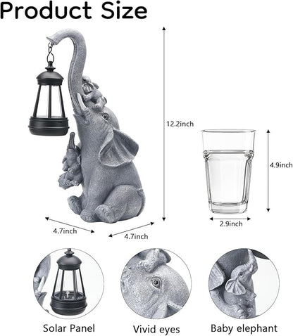 Solar Elephant Garden Lantern Statue Decor - Blessing Guardian, Auto On/Off Weatherproof Resin for Patio, Safari Theme & Good Luck