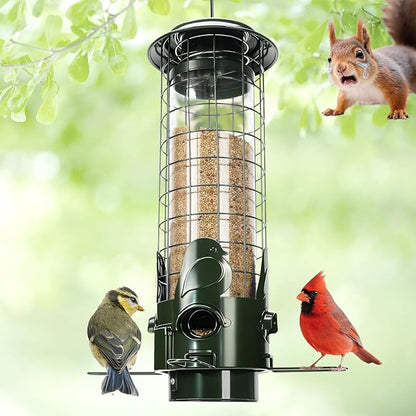 Squirrel Proof Bird Feeder,Outdoors Hanging Gravity Protection Squirrel-Proof Mesh Metal Bird Feeders,Easy Cleaning,3LB Capacity Outside Wild Birdfeeders with Finch Cardinal Chickadee-Green