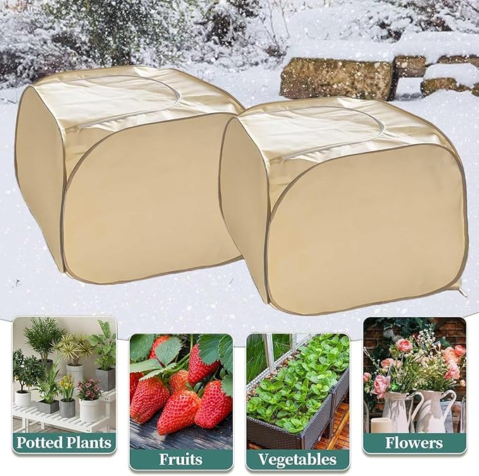 2 Pack Pop Up Plant Freeze Protection Covers, Shrub Frost Covers Outdoor Plant Protectors Frost Cloth Covers for Winter Protecting Fruit Potted and Shrub from Freezing Animals Eating(2 Pack 30x30x30")