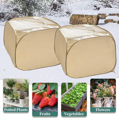 2 Pack Pop Up Plant Freeze Protection Covers, Shrub Frost Covers Outdoor Plant Protectors Frost Cloth Covers for Winter Protecting Fruit Potted and Shrub from Freezing Animals Eating(2 Pack 23x23x23")