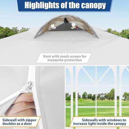 COBlZI 10x10 Pop Up Canopy Tent with 4 Removable Sidewalls，Waterproof Commercial Easy up Adjustable Gazebo with Air Vent, 4 Sandbags，4 Stakes & 8 Ropes（Tents for Party/Exhibition,White