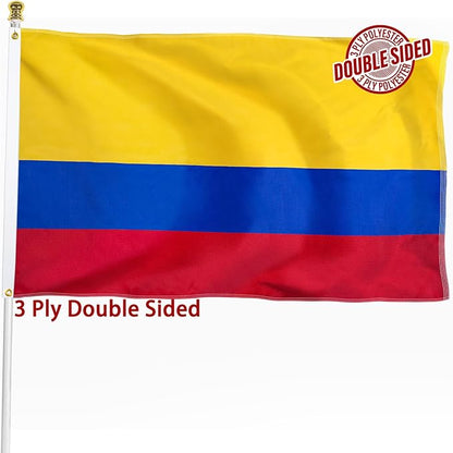 Colombia Colombian Flag 3x5 ft Outdoor, Double Sided 3 Ply Heavy Duty Colombia National Country Flag, 100% Quality Polyester Colombian Banner with Brass Grommets 4 Rows Stitches