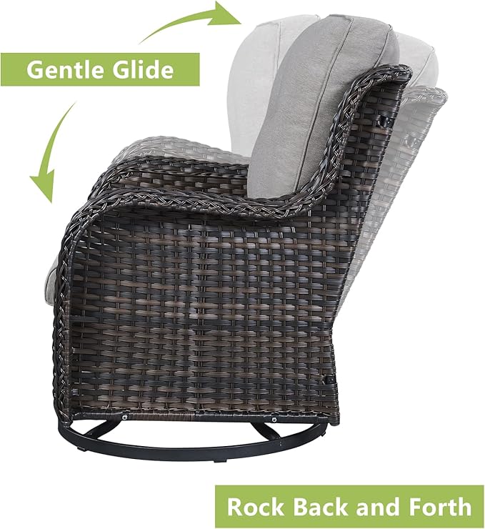 Rilyson 6 Piece Outdoor Patio Furniture Set - Rattan Wicker Patio Conversation Sets with 2 Swivel Rocker Chairs,2 Ottomans,1 Sofa and 1 Coffee Table for Outside Porch Deck Backyard(Brown/Grey)