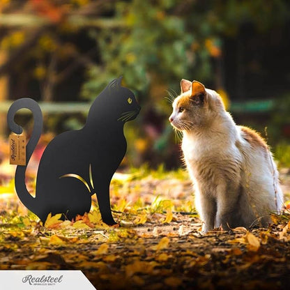 RealSteel I 3 Pack Steel Cat Garden Decor I Outdoor Yard Decorations I Gift for Cat Lovers I Lawn Ornaments and Statues I Garden Signs Decorative Outdoor - Gold