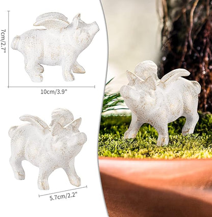Sungmor 2PC Small Hog Heaven Flying Pig Statues, Cast Iron Animal Angel Figurine, Garden Patio Yard Outdoor Decorative Statues, Home Office Store Desktop Paperweight, Indoor Shelf Display Ornaments