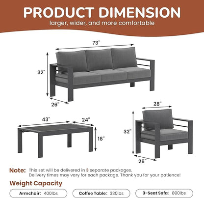 Solaste Aluminum Patio Furniture Set, 5 Seats Modern Outdoor Conversation Set Outdoor Furniture Set with Upgrade Cushion and Coffee Table,Dark Grey