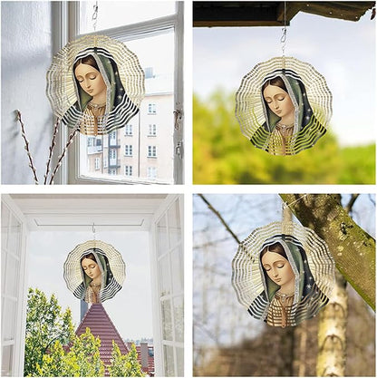 Virgin Mary Prayer Wind Spinner, Metal Wind Spinners Outdoor Indoor,Virgin Mary Hanging Garden Decor for Outside, Stainless Wind Spinners for Yard and Garden 10 inch 3D (25.76X25 CM)