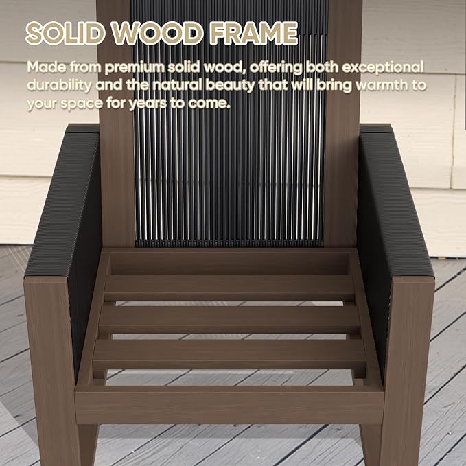 COOS BAY Natural Cedar Wood Patio Chair with Cushions, Durable Outdoor Furniture, Patio Dining Armchair for Deck, Porch, or Garden, 2 Pieces, Brownish/Red