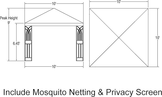 APEX GARDEN Symphony II 10 Ft. x 10 Ft. Gazebo w/Net/Privacy Curtain/Planter Holders