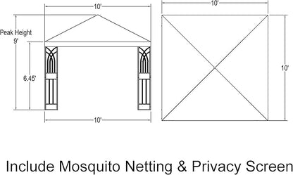 APEX GARDEN Symphony II 10 Ft. x 10 Ft. Gazebo w/Net/Privacy Curtain/Planter Holders