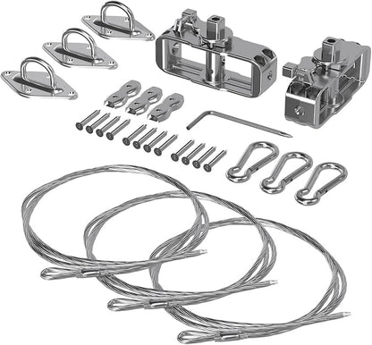 Sun Shade Sail Hardware Kit- 18' Ft (6'x3) Steel Tension Cable with Winch Kit Pad Eyes Snap Hooks Sunshades Installation Kit for Triangle Shade Sails Deck Patio Yard