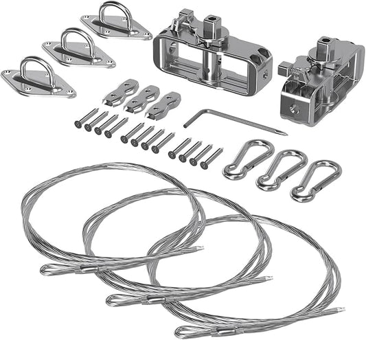 Sun Shade Sail Hardware Kit- 18' Ft (6'x3) Steel Tension Cable with Winch Kit Pad Eyes Snap Hooks Sunshades Installation Kit for Triangle Shade Sails Deck Patio Yard