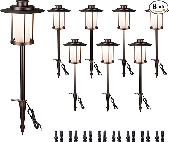 12V Landscape Path Light, 5 Color Temperature Selectable Pathlight LED, IP65 Waterproof Walkway Lights Low Voltage Hardwired, 5W 150LM ORB Metal Outdoor for Garden Walking Area (8 Pack)