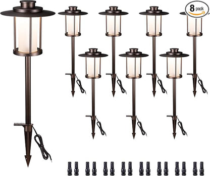 12V Landscape Path Light, 5 Color Temperature Selectable Pathlight LED, IP65 Waterproof Walkway Lights Low Voltage Hardwired, 5W 150LM ORB Metal Outdoor for Garden Walking Area (8 Pack)