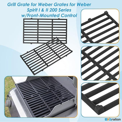 7637 17.5" Grill Grates Replacement for Weber Spirit I & II 200 Series, for Weber Spirit Grill Grates, Spirit 210, GS4 Spirit II 200 for Weber Spirit II Grill Parts, Cast Iron Grill Grates
