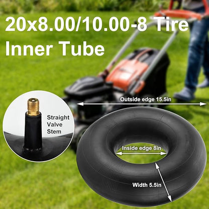 20x8.00-8" 20x10.00-8" Inner Tubes, 2 Pack Heavy Duty Replacement Tire Inner Tubes 20x8-8, 20x10-8 with Straight Valve Stem for Lawn Mowers, Tractors, Hand Trucks, Wheelbarrows, Trolleys, Wagons