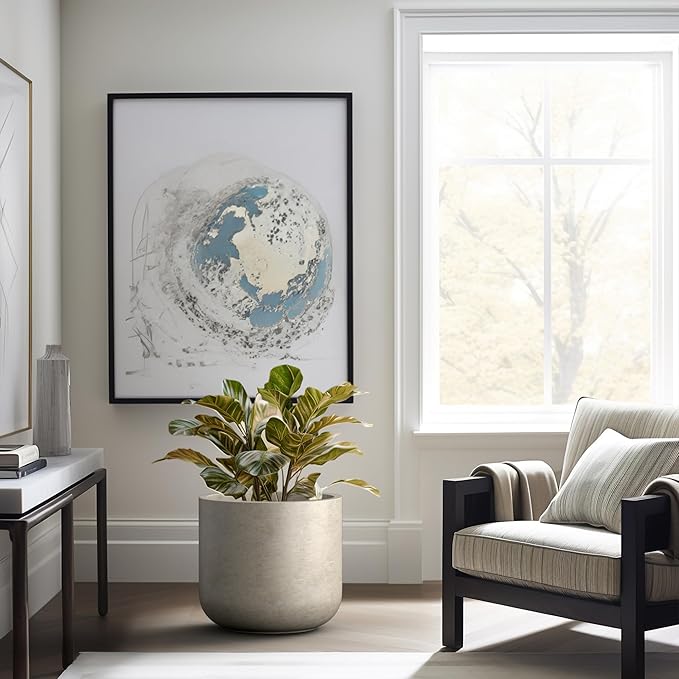 Kante 17.3-Inch Dia Round Concrete Planter, Indoor & Outdoor Garden Pot with Drainage Hole & Rubber Plug, Ideal for Flower and Tree, Weathered Concrete