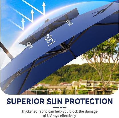 10x13 FT Cantilever Patio Umbrella with Base Included Double Top Outdoor Rectangular Large Heavy Duty Aluminum Offset Umbrellas with 7 Level Tilt 360-degree Rotation for Pool Garden Deck, Navy