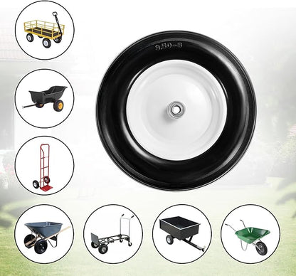 14.5" Wheelbarrow Tires Fits 3.50/2.50-8, 4.00-6, 4.00-8, 4.80/4.00-8 Flat Free Tire with 3" - 6" Centered Hub, 3/4" or 5/8" Bushing, Universal Replacement Wheelbarrow Wheels, 1 Pack