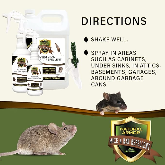 Mice & Rat Repellent. Peppermint Repellent for Mice/Mouse, Rats & Rodents. Natural Spray for Indoor & Outdoor Use. 128 OZ Gallon Refill Ready to Use