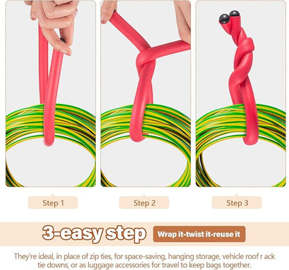 20 Pcs 17 Inch EVA Foam Twist Rubber Ties Reusable Bendable Cable Tie Straps Flexible Heavy Duty Twisty Ties for Organizing Cords Bundling (Red)