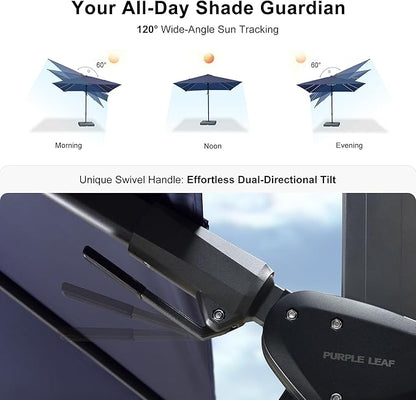 PURPLE LEAF 8.8' X 8.8' Right-left Tilt Patio Umbrella with Base Outdoor Cantilever Swivel Square Umbrella with Tilt Aluminum Offset Umbrella with 360-degree Rotation for Garden Deck Pool Patio Navy