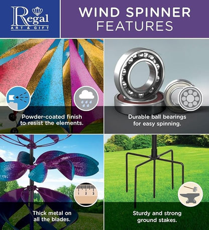 Regal Art & Gift Sunflower Wind Spinner – Metal Yard Decorations Outdoor | Kinetic Garden Spinner for Lawn, Pathway, or Flower Bed | Weather-Resistant Outdoor Sculpture - 26 Inch