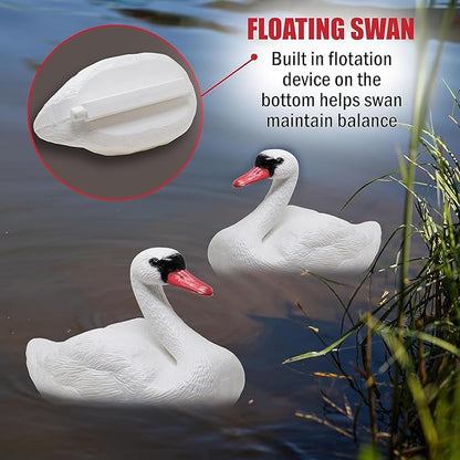 Floating Swan Decoy Pair, for Pond, Lake, & Pool Use, Anchor with Weights or Lawn Decoration, 1 Pair(Single Size 6.29 * 10.23 * 12.99 Inches)