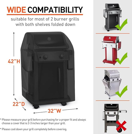 Arcedo Small Grill Cover for Outdoor Grill 32 Inch, Heavy Duty Waterproof 2 Burner Gas BBQ Cover Compatible with Weber Spirit Charbroil Nexgrill with Collapsed Side Tables